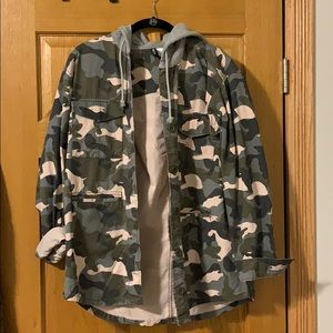 Camo Jacket with Grey Hood